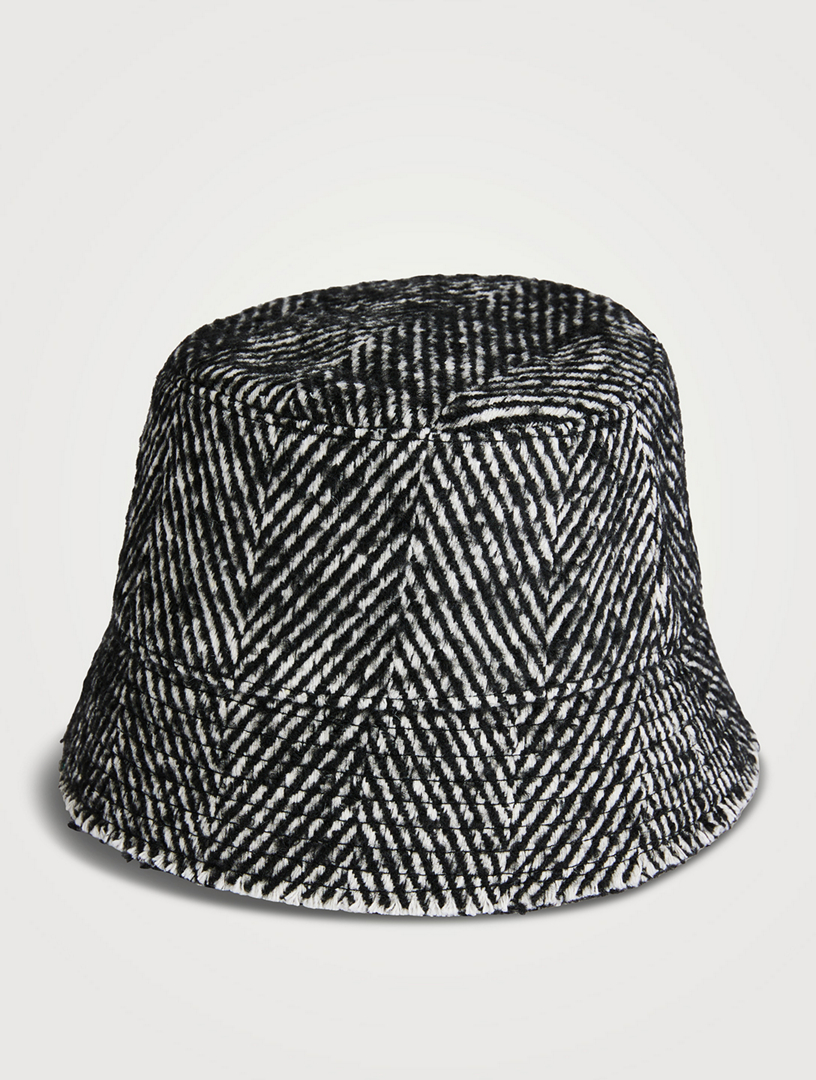 Herringbone-wool Monogram Embellished Bucket Hat