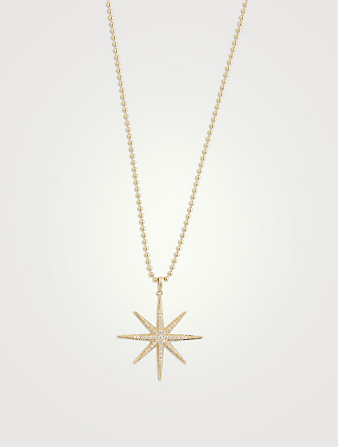 Collier chaîne à billes en or 14 ct avec pendentif en forme d’étoile incrustée de diamants