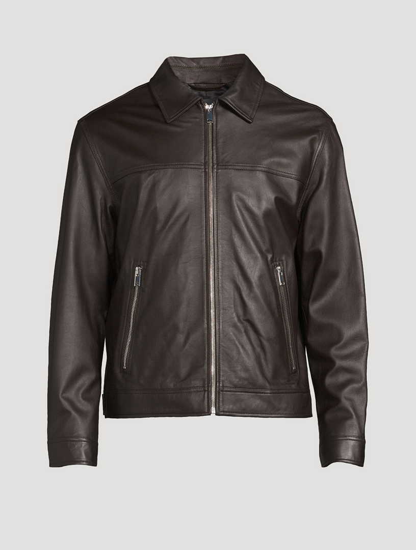 THEORY Leather Zip Jacket | Holt Renfrew