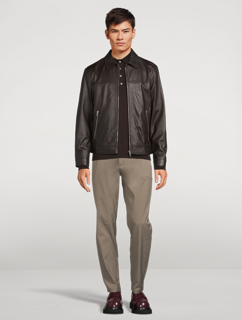 THEORY Leather Zip Jacket | Holt Renfrew