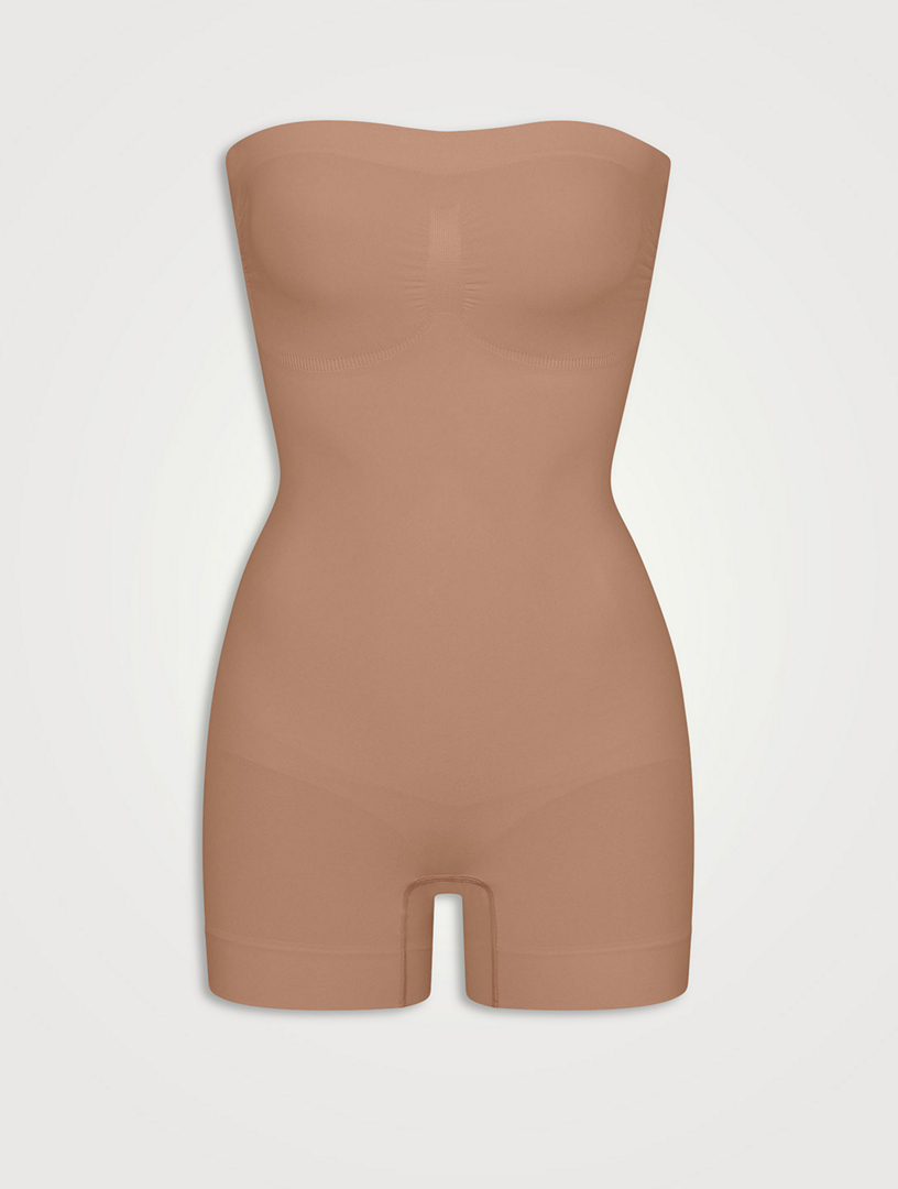 Skims Seamless Sculpt Strapless Shorts Bodysuit in Brown