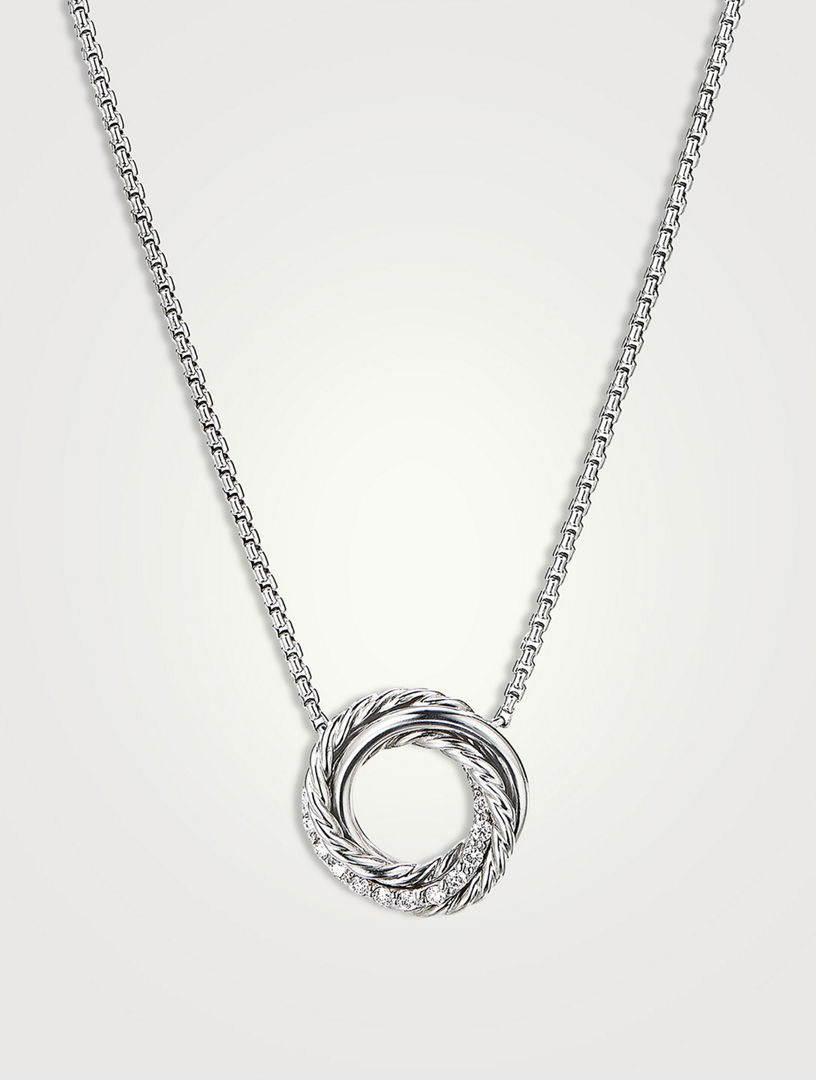 Crossover Pendant Necklace In Sterling Silver With Pavé Diamonds