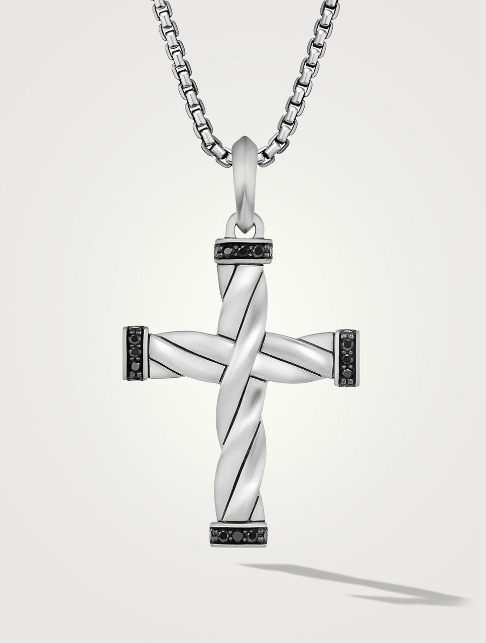Dy Helios™ Cross Pendant In Sterling Silver With Black Diamonds, 48mm