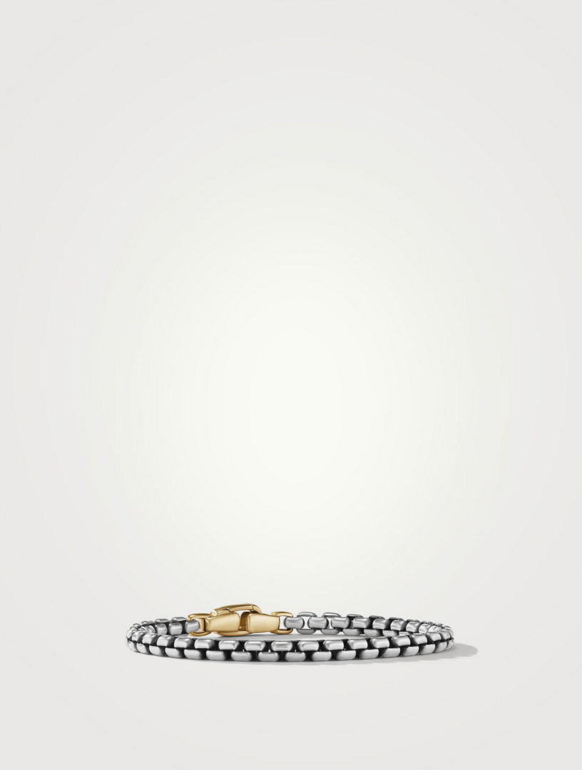 Box Chain Bracelet Sterling Silver With 14k Yellow Gold