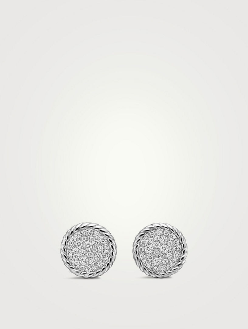 Dy Elements® Button Stud Earrings In Sterling Silver With Diamonds, 13.6mm