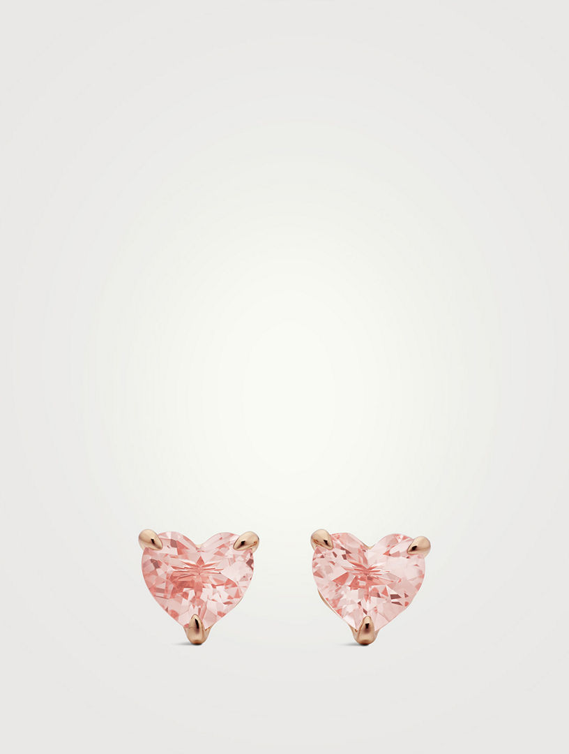 Chatelaine® Heart Stud Earrings In 18k Rose Gold With Morganite, 8mm