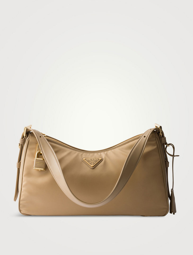 【PRADA】AIMEE RE-NYLON AND LEATHER SHOULDER BAG Black Prada Aimée large Re-Nylon and leather shoulder bag