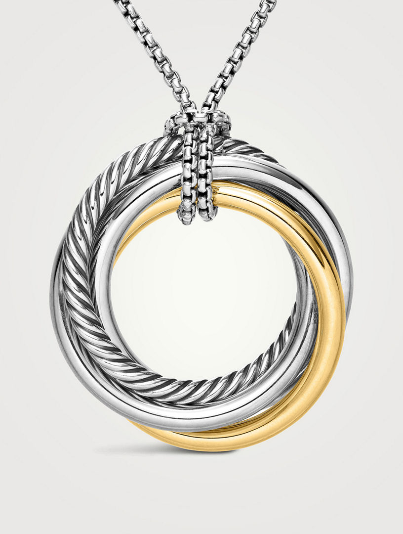 Crossover Pendant Necklace In Sterling Silver With 14k Yellow Gold
