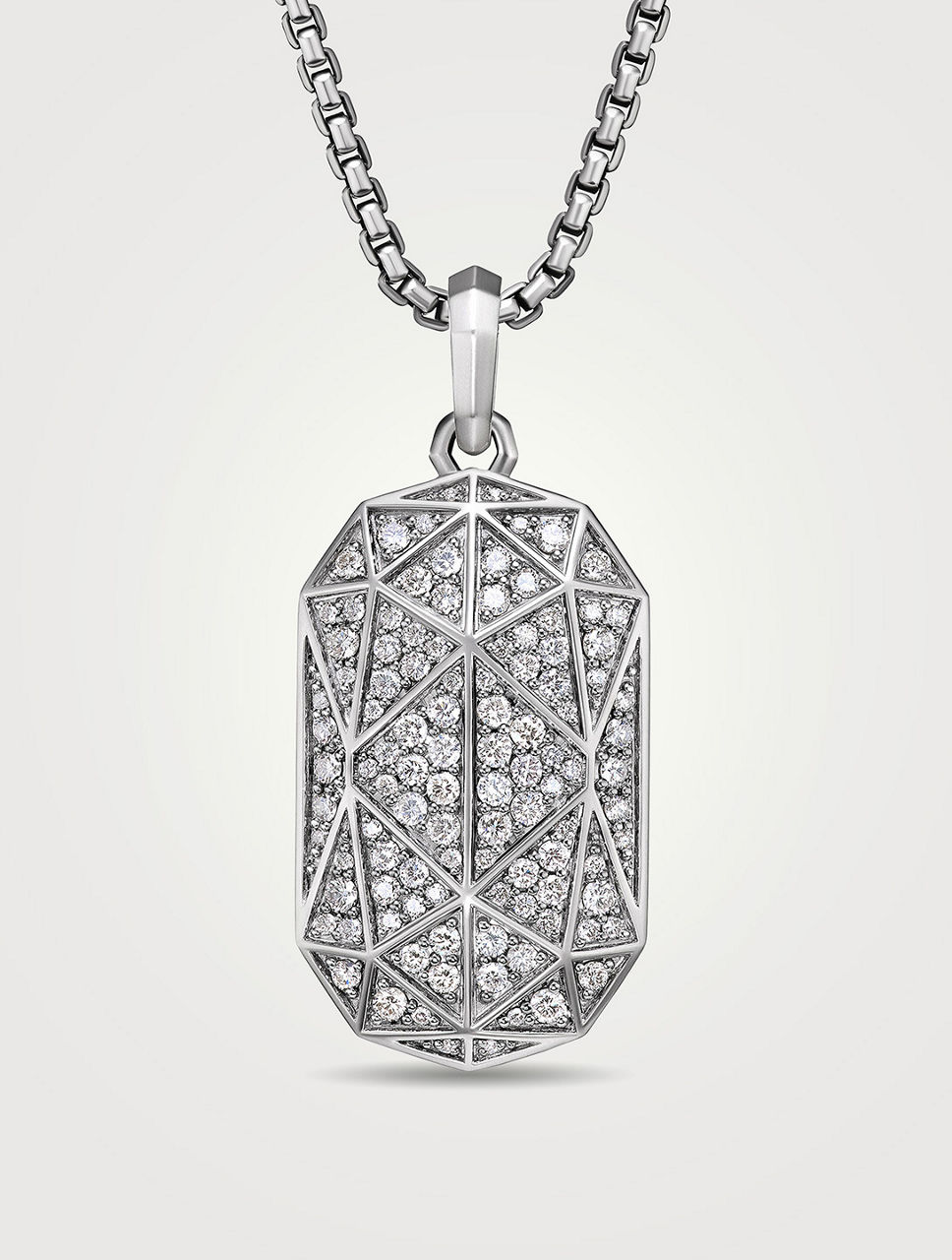Torqued Faceted Amulet In Sterling Silver With Pavé Diamonds