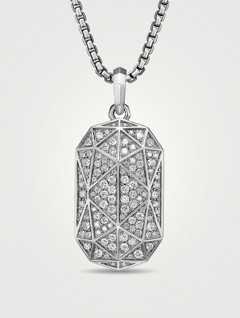 Torqued Faceted Amulet In Sterling Silver With Pavé Diamonds