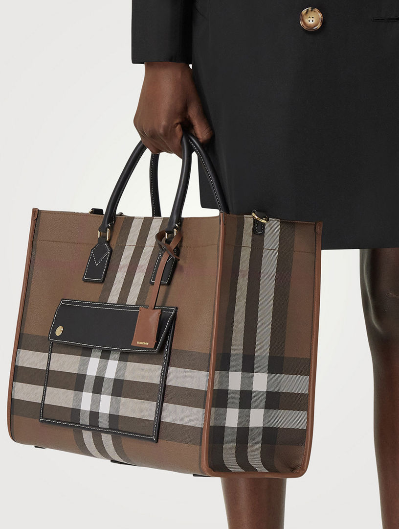 Burberry Brown Canvas Tote Bag Beige Dark brown Leather Cloth