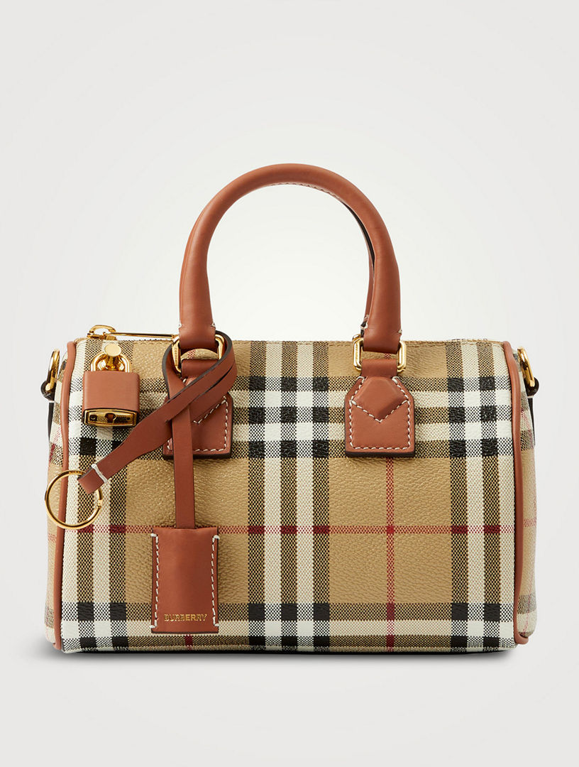 BURBERRY: bowling bag in coated cotton with Vintage Check - Beige