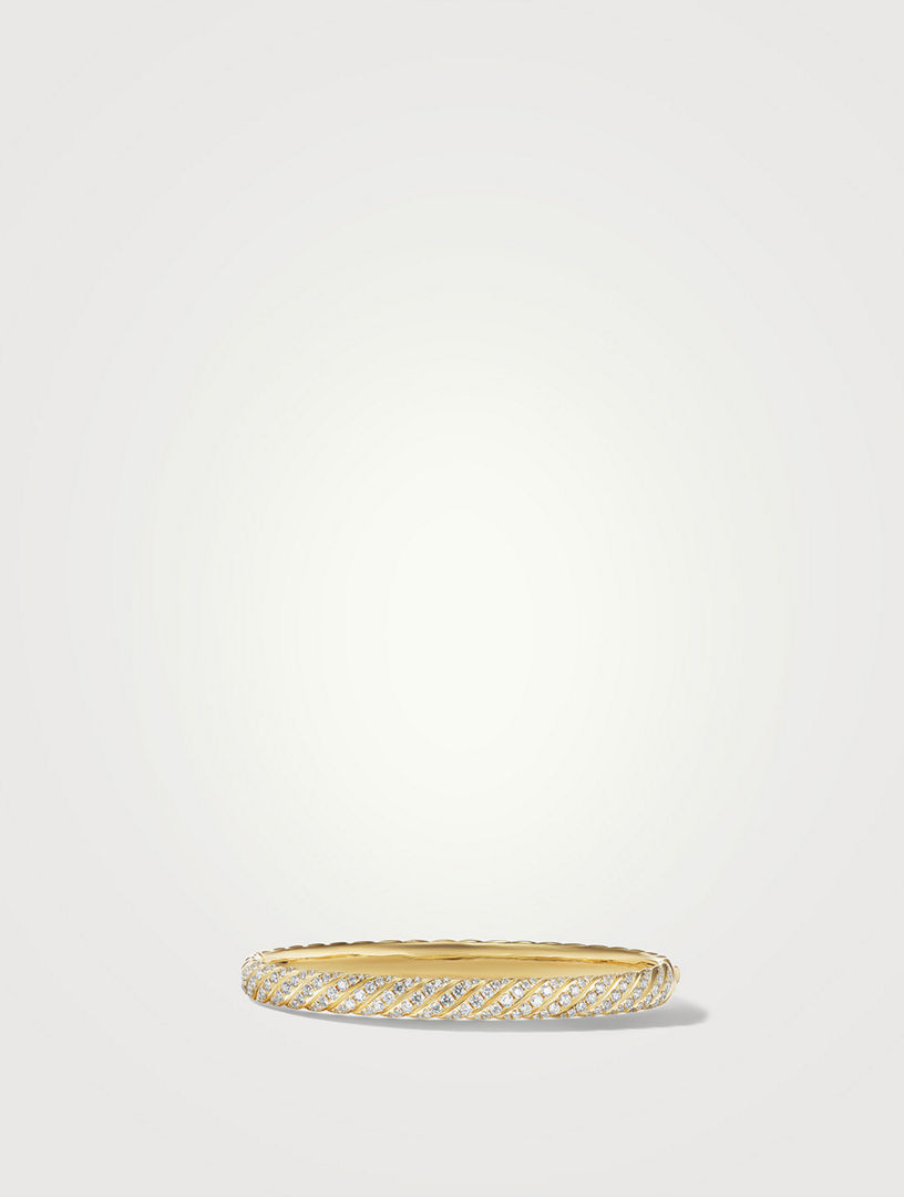 Sculpted Cable Bangle Bracelet 18k Yellow Gold With Diamonds