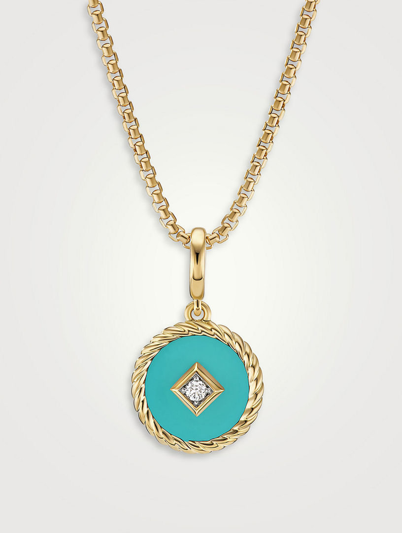 Cable Collectibles® Turquoise Enamel Charm In 18k Yellow Gold With Center Diamond