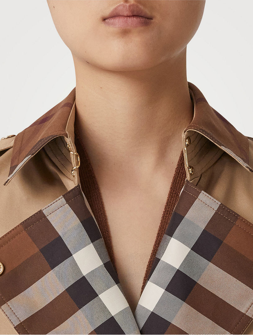 BURBERRY Check Panel Cotton Gabardine Trench Coat | Holt Renfrew