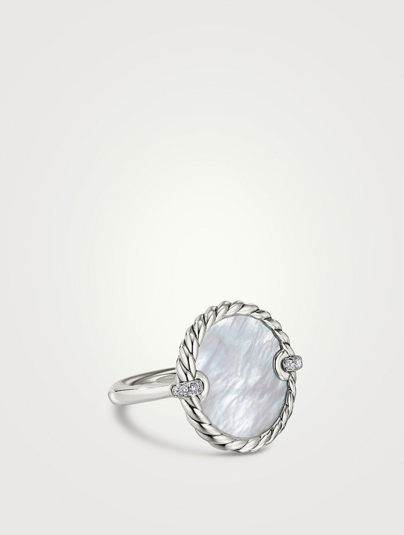 Dy Elements® Ring In Sterling Silver With Mother Of Pearl And Pavé Diamonds