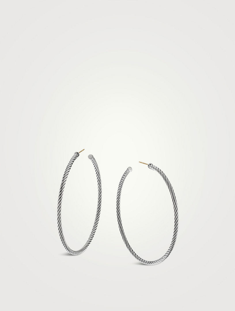 Sculpted Cable Hoop Earrings In Sterling Silver