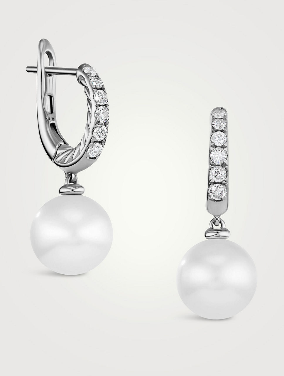 Pearl And Pavé Drop Earrings In Sterling Silver With Pearls And Diamonds, 15.6mm