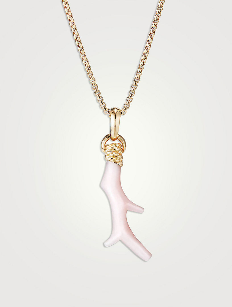 Coral Amulet With Pink Opal And 18k Yellow Gold