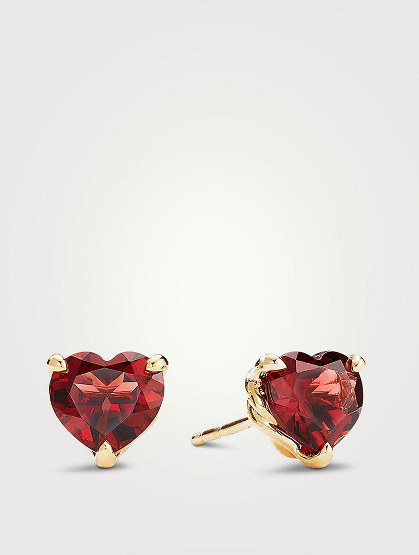 Chatelaine Heart Stud Earrings In 18k Yellow Gold With Garnet