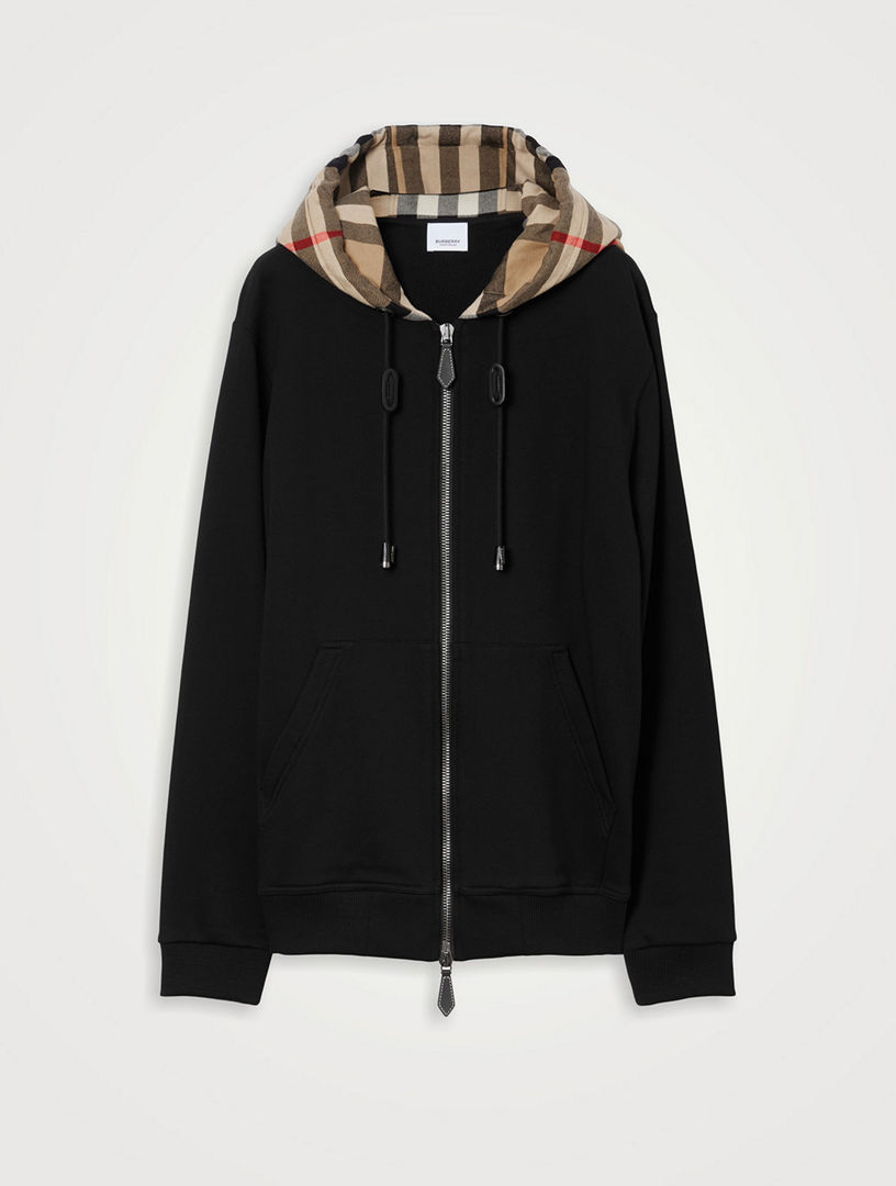 BURBERRY Check Hood Cotton Zip Hoodie | Holt Renfrew