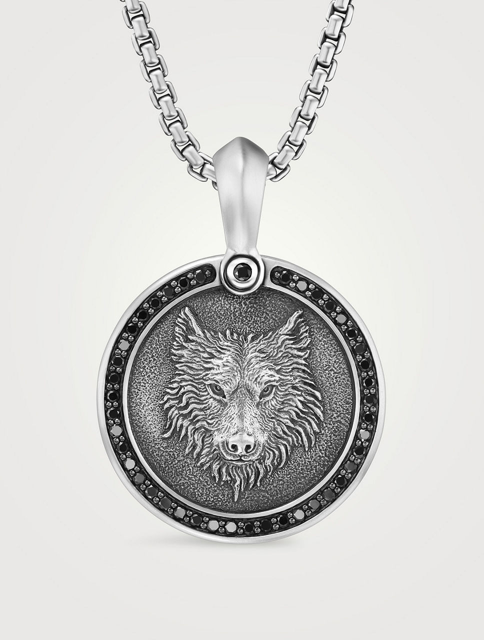 Petrvs® Wolf Amulet In Sterling Silver With Black Diamonds, 21mm