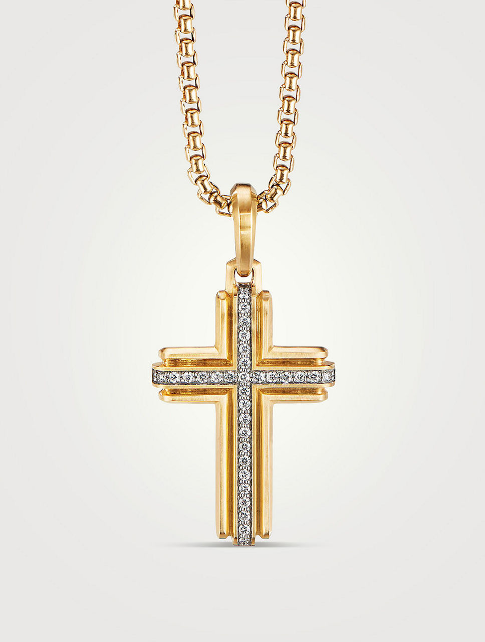 Deco Cross Pendant In 18k Yellow Gold With Pavé Diamonds