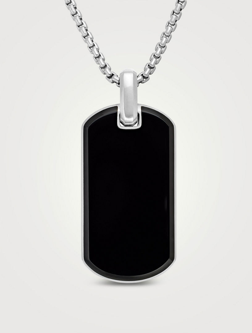 Chevron Tag In Sterling Silver With Black Onyx, 42mm
