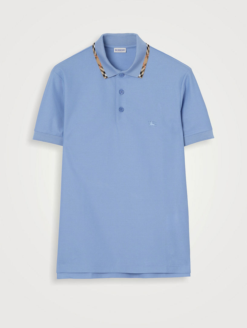 Check Trim Cotton Polo Shirt