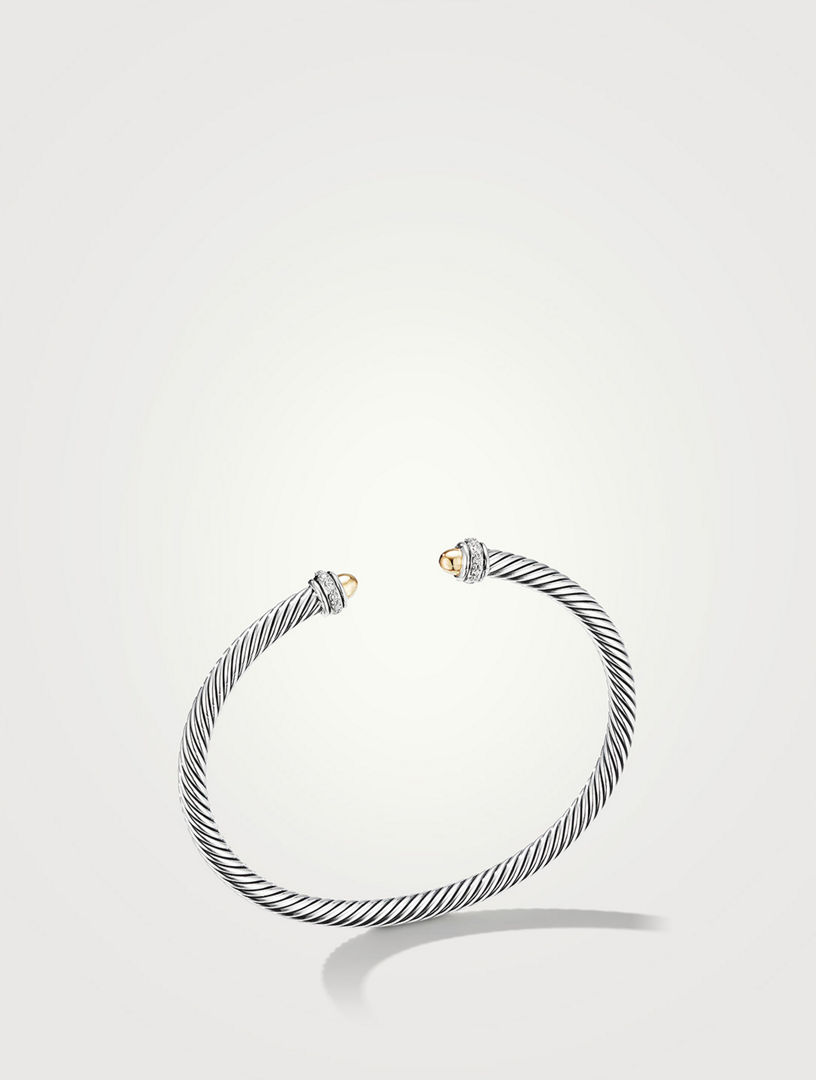 David Yurman Cable Classics Bracelet In Sterling Silver With 18k Yellow Gold Domes And Pavé