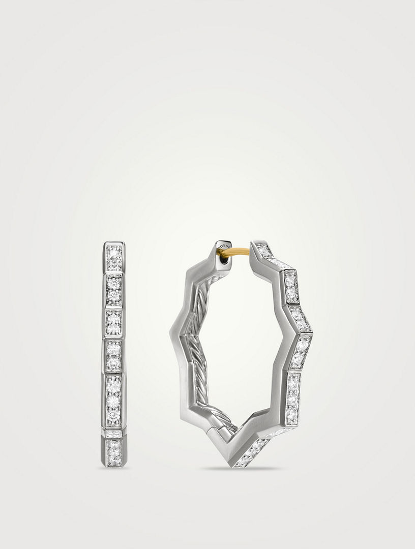 Zig Zag Stax™ Hoop Earrings In Sterling Silver With Diamonds, 22.8mm