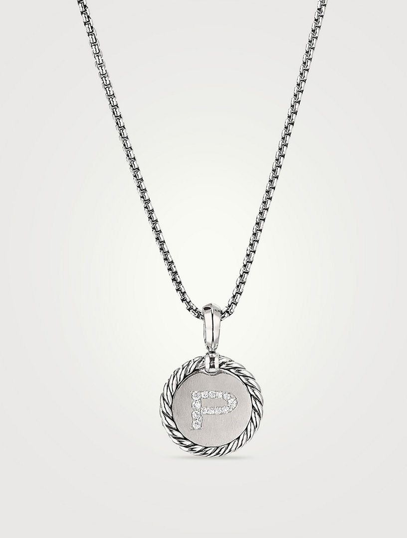 DAVID YURMAN P Initial Charm In Sterling Silver With Pavé Diamonds