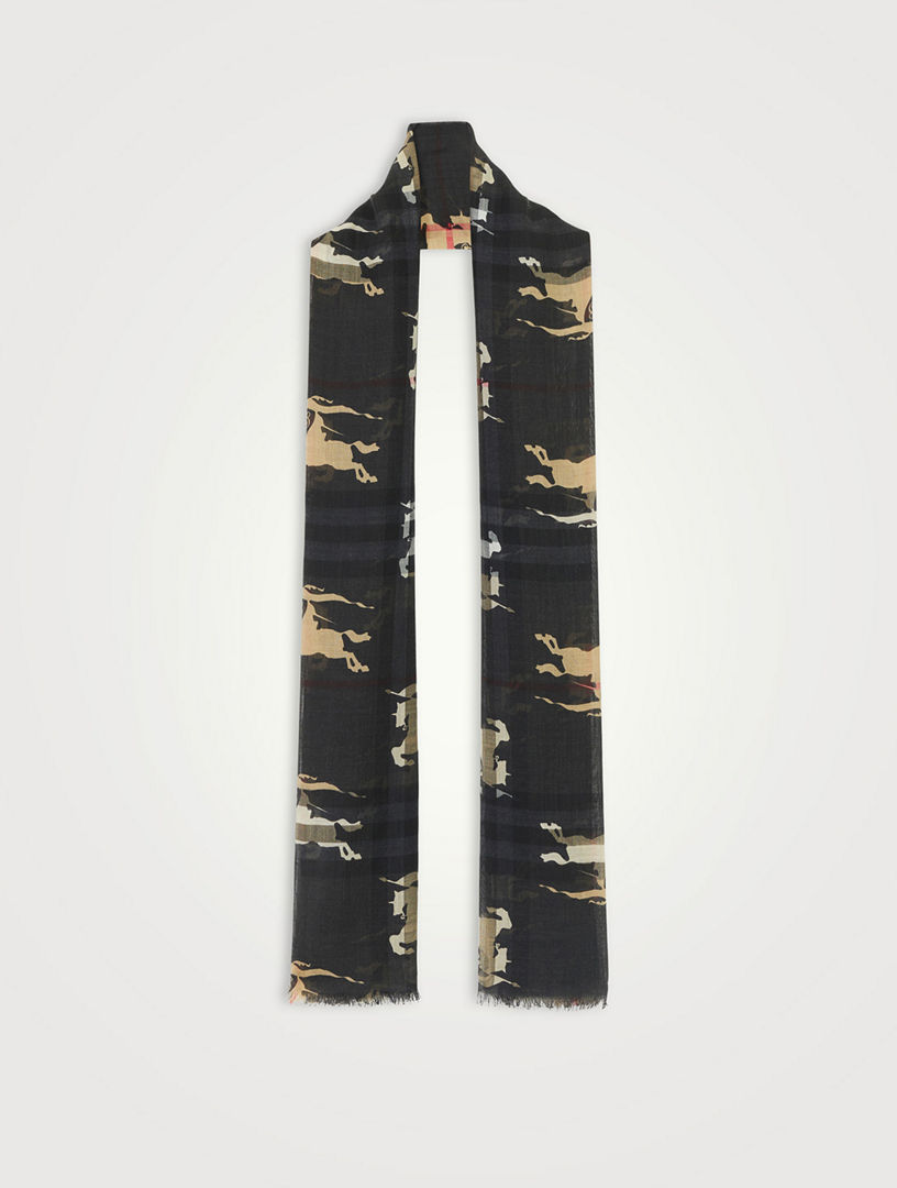 Check Lightweight Wool Silk Scarf in Archive Beige