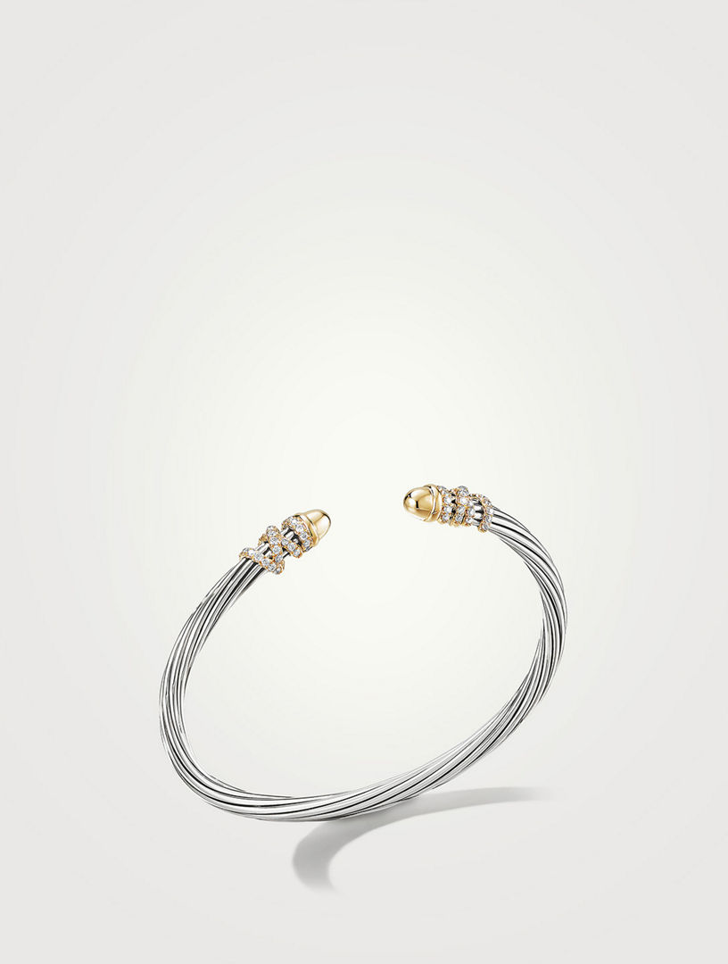 Helena Bracelet In Sterling Silver With 18k Yellow Gold Domes And Pavé  Diamonds