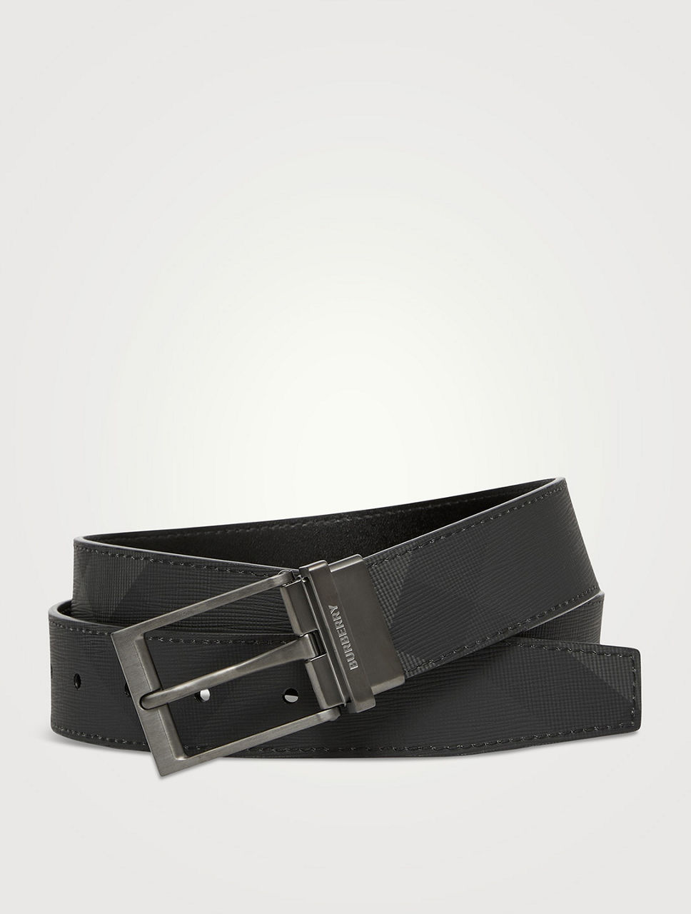 Check and Leather Belt in Charcoal/silver