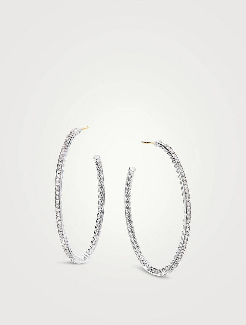 DAVID YURMAN Pavé Hoop Earrings In Sterling Silver With Diamonds