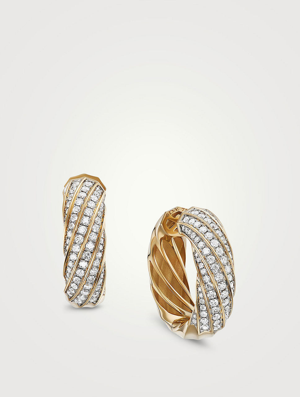 Cable Edge® Hoop Earrings In 18k Yellow Gold With Pavé Diamonds