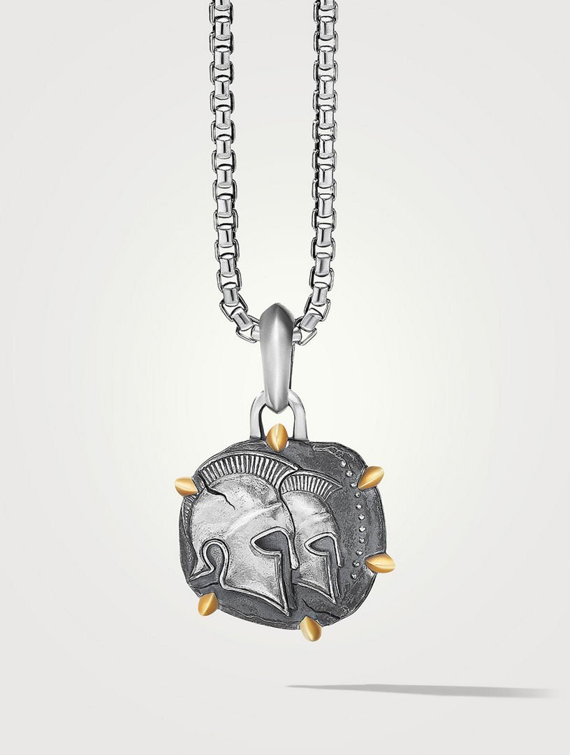 Gemini Amulet In Sterling Silver With 18k Yellow Gold