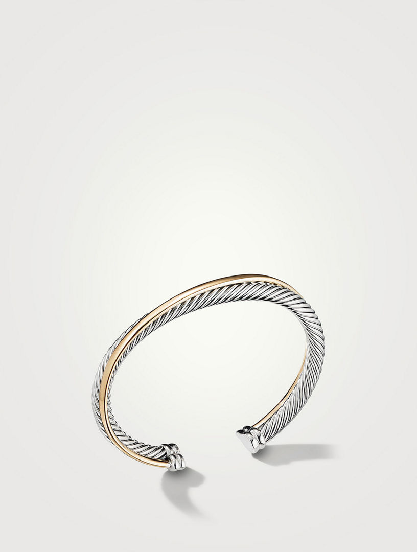 Crossover Two Row Cuff Bracelet in Sterling Silver with 18K Yellow Gold, 5mm