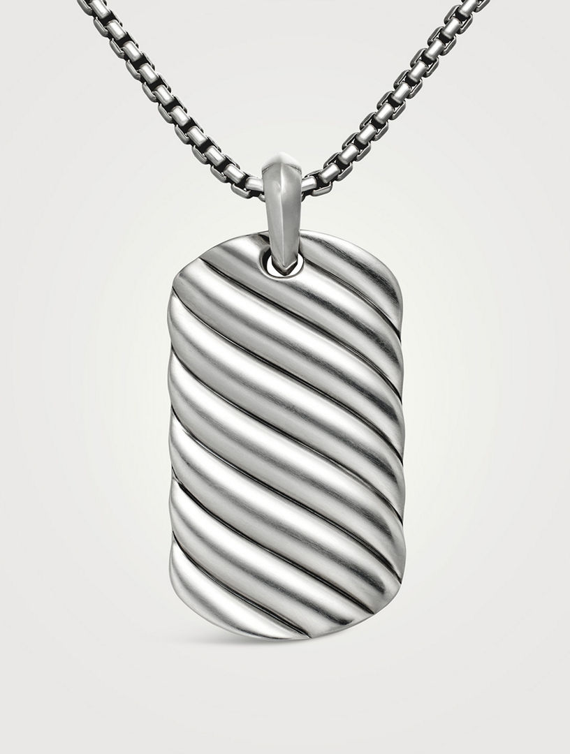 Sculpted Cable Tag In Sterling Silver, 42mm