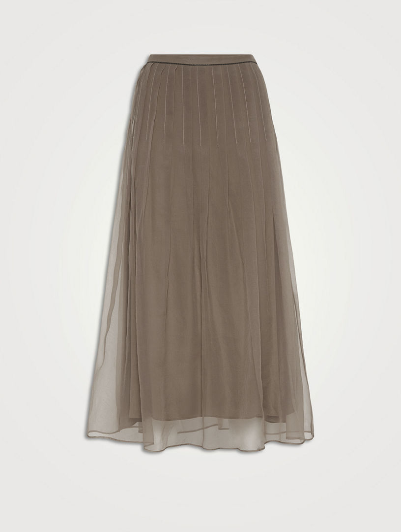 Crispy Silk Pleated Midi Skirt