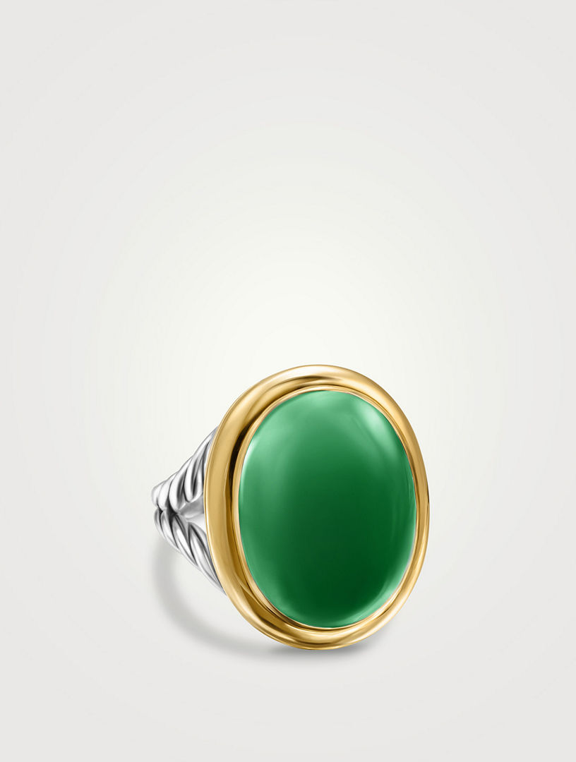 Albion® Oval Ring In Sterling Silver With 18k Yellow Gold And Green Onyx, 21mm