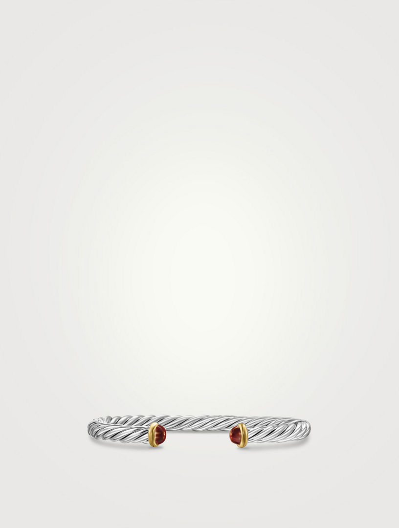 Cable Cuff Bracelet In Sterling Silver With 14k Yellow Gold And Red Tiger's Eye, 6mm