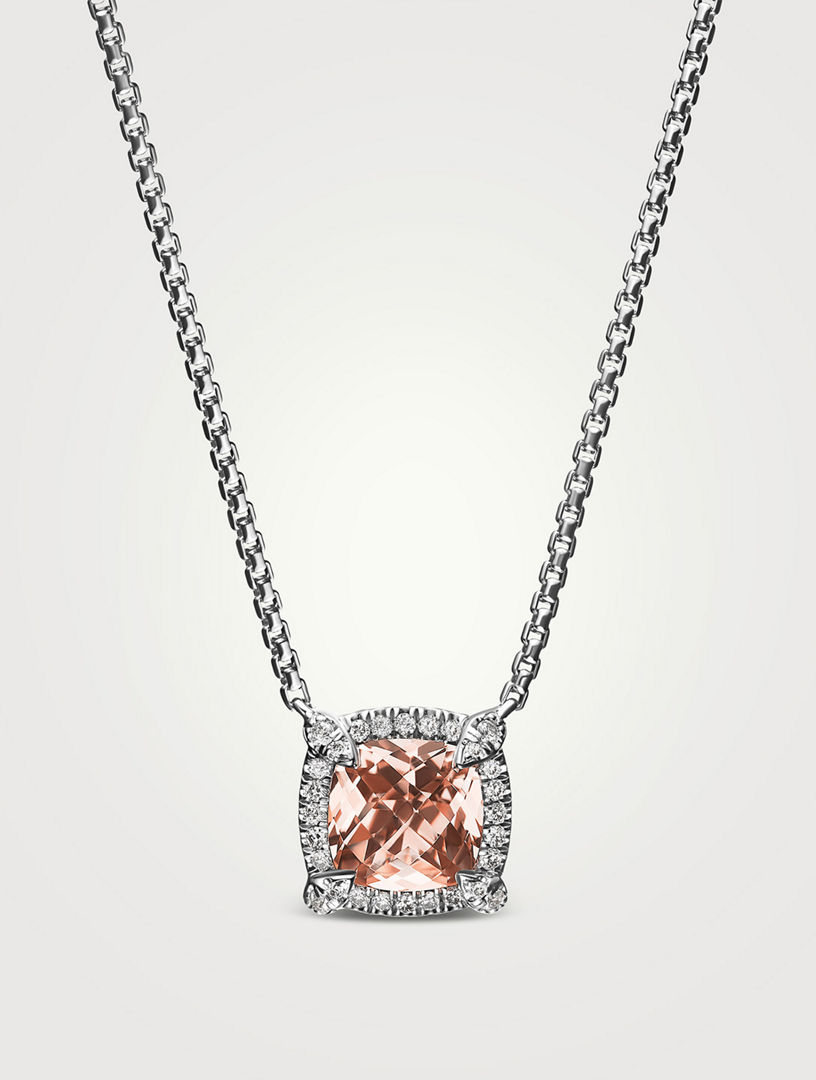 Collier avec pendentif à chatons et à pavé Chatelaine® de petite taille en argent sterling avec morganite et diamants, 7 mm