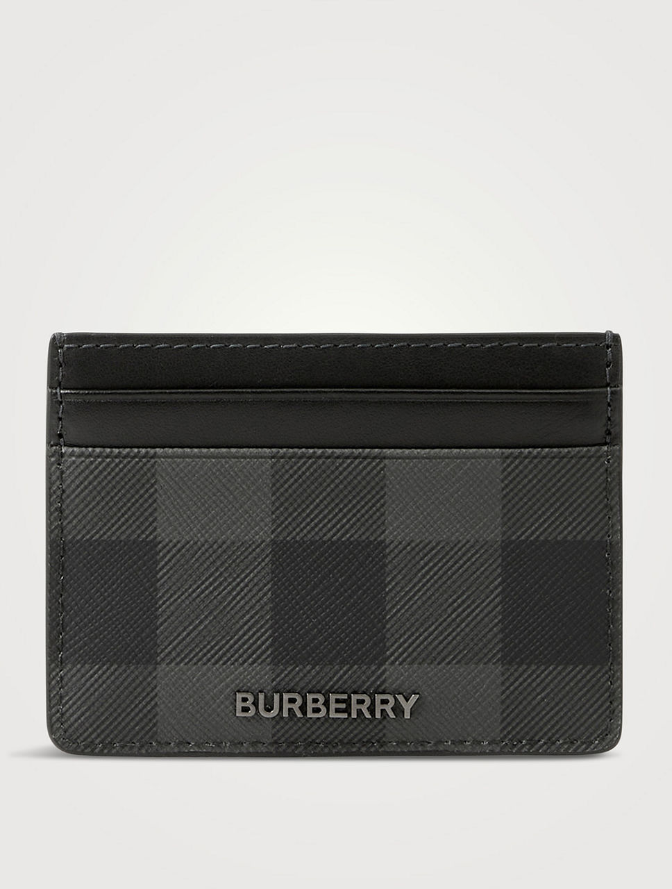 Burberry Gray & Black Check Money Clip Card Holder for Men