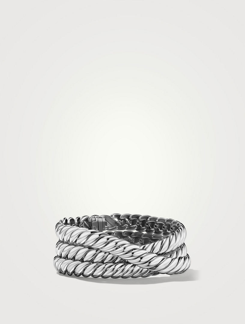 Sculpted Cable Triple Wrap Bracelet Sterling Silver, 8.5mm