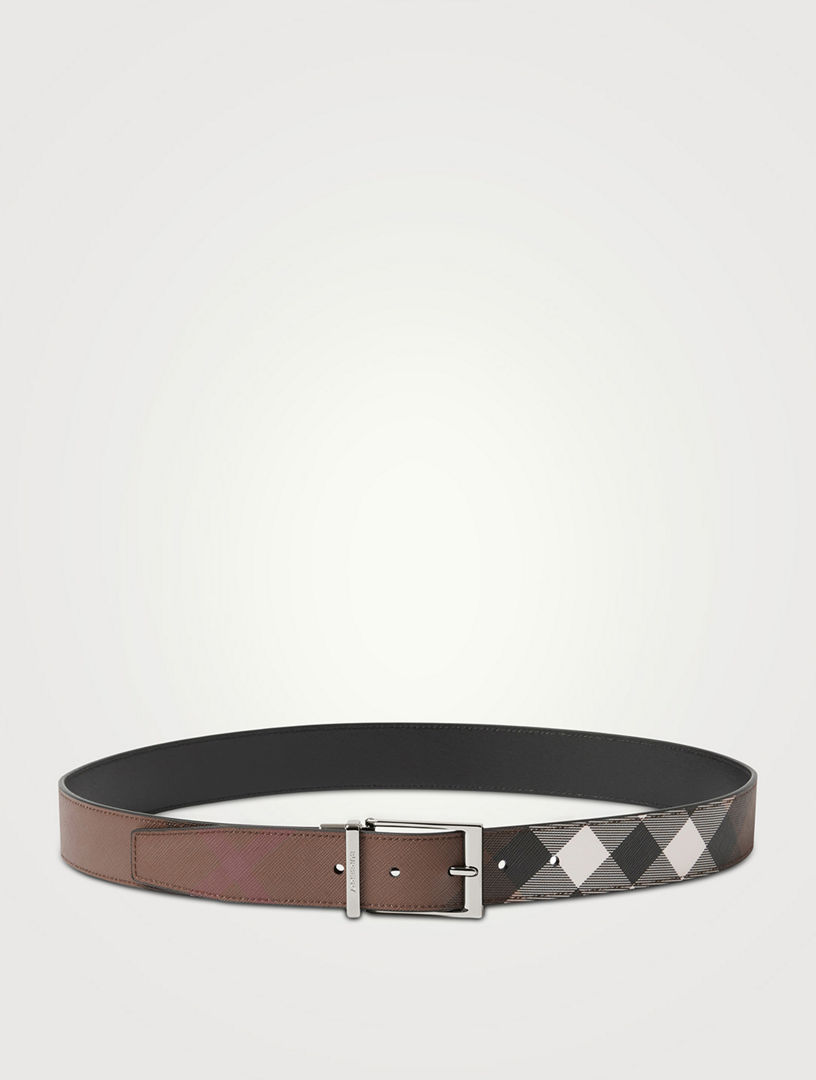 Burberry Check and Leather Reversible Belt , Size: 75