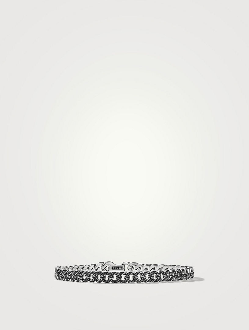 Curb Chain Bracelet Sterling Silver With Black Diamonds, 6mm