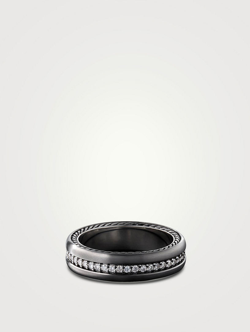 DAVID YURMAN Streamline® Band Ring In Grey Titanium With Pavé Diamonds ...