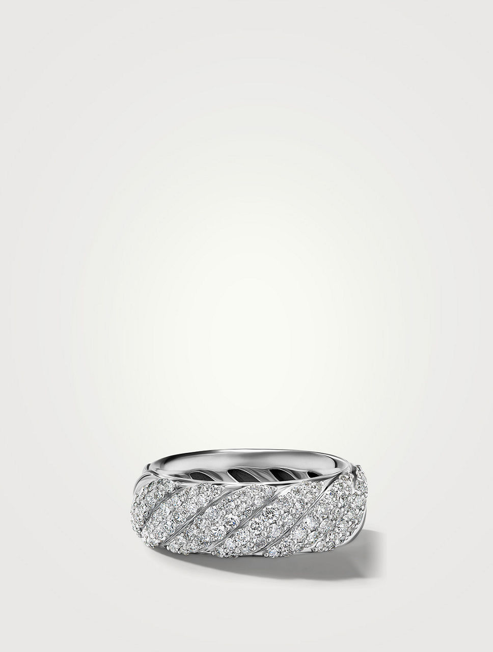 Sculpted Cable Band Ring Sterling Silver With Pavé Diamonds